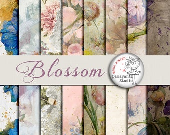 Blossom handmade digital papers, scrapbook papers, digital art papers