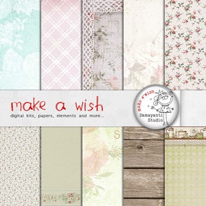 Sweet home Digital papers, printable paper, romantic flowers, digital, rose digital, shabby chic, pink roses digital, vintage roses, wood