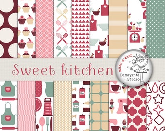 Keuken Digitaal Papier, Keukengerei Servies Achtergronden, Retro Keukenpapier, Keukenpatronen, Afdrukbaar Recept, Planner Supplies