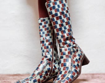 Vtg 90s 00s Anna Sui Patchwork Boots • Psychedelic Mosaic Leather • Archival Runway • Rare Designer • Made in Italy • Size 38