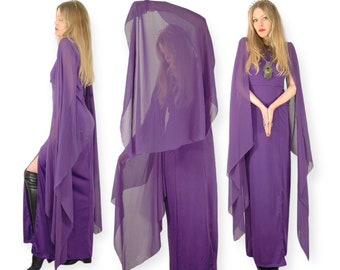 Vtg 70s Ethereal Lilac Angel Sleeve Maxi Dress