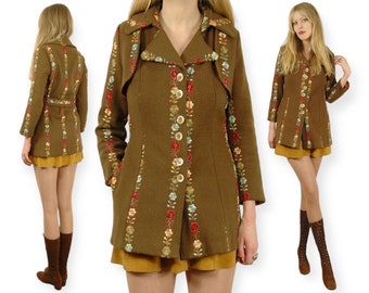 Vtg 60s Floral Embroidered Coat