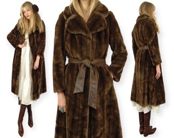 Vtg 70s Faux Fur Coat