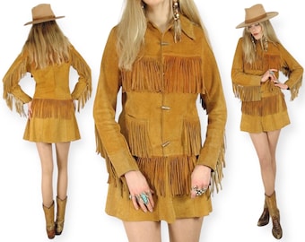 Vtg 60s Suede Fringe Western Jacket