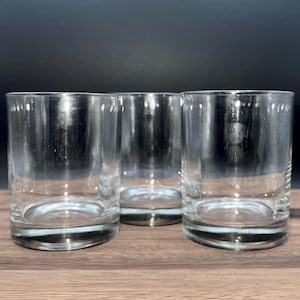 Set of 3 Vintage Handblown Rocks Glasses | Clear Old Fashioned Whiskey Tumblers | Mid-Century Barware