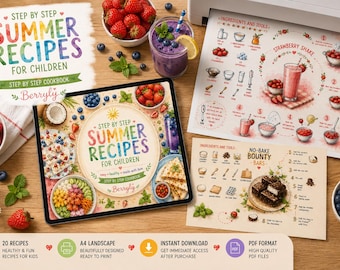 Kids cookbook|Printable activity|Summer recipes|Montessori cooking|Recipe cards|Berryly|Cook with kids|Healthy snacks|Party food|Cozykitchen