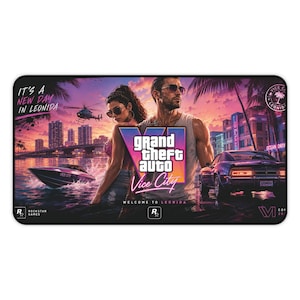Tapete de mesa Grand Theft Auto Vice City Neon Miami Beach Scene | Mousepad para jogos