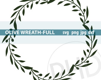 Full Olive Leaf Wreath-cut and print files-svg, jpg, png, and dxf