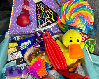 Caisse de fête pour enfant : cadeau d'anniversaire sélectionné regorgeant de jeux, de jouets et d'amusement