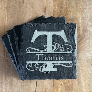Personalized gift slate coasters- Custom Engraved Slate Coasters 4 Pack