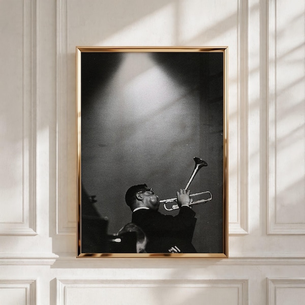 Jazz Trumpet Player Poster | Black And White Music Wall Art | Vintage Jazz Photography Print | Music Lover Gift | Jazz Decor