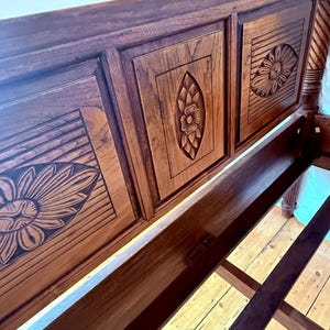 Vintage Hand Carved Solid Teak Four Poster Bed 140x200 | Asian Colonial Canopy Bed