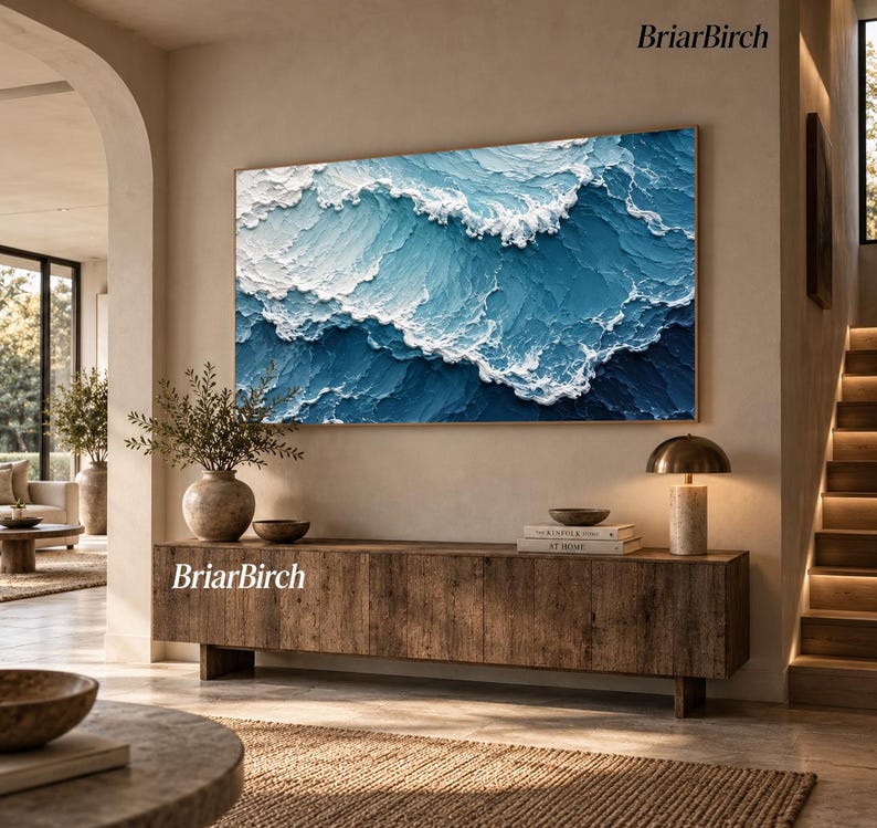 Textured Ocean Wave Print, Abstract Coastal Beach Art, Nautical Wall ...