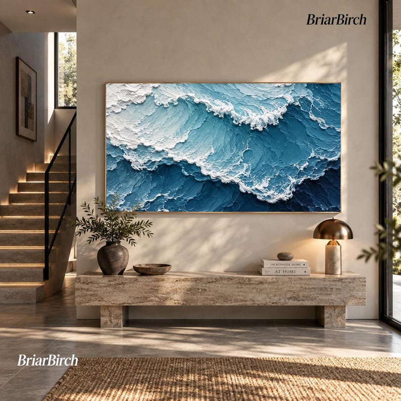 Textured Ocean Wave Print, Abstract Coastal Beach Art, Nautical Wall ...