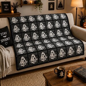 Ghost Granny Square Blanket Pattern | Halloween Crochet Blanket PDF | Spooky Ghost Afghan Pattern | Easy Crochet Throw | Instant Download