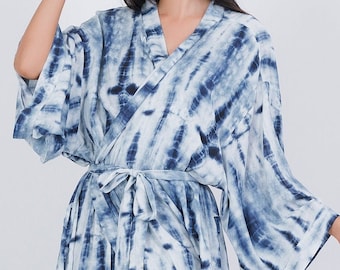 Long Robes Blue Dry Color Women's Kimono Robe Blossoms Printed Plus size 2XL/3XL/4XL, Ankle Lenght Floor, Floral long robe, gift for her