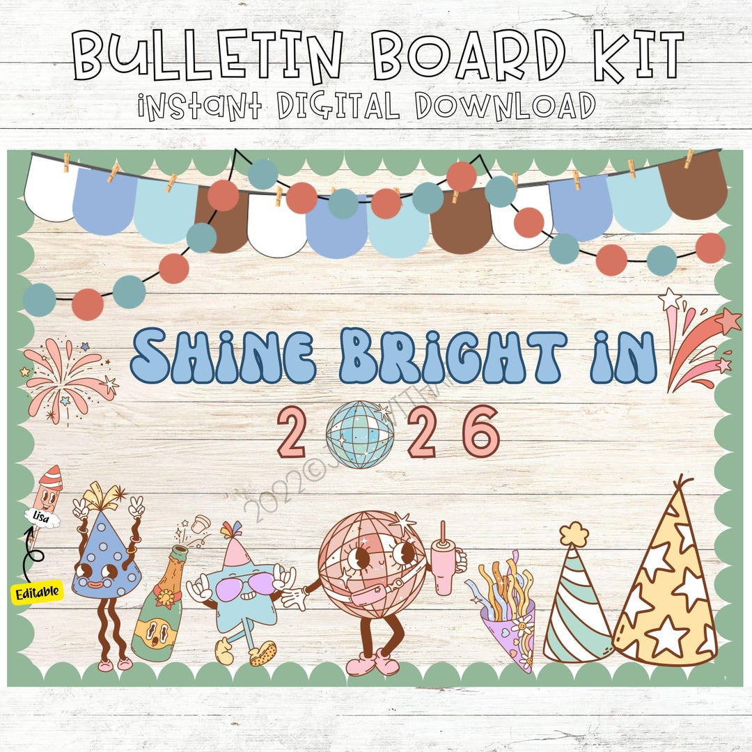 Groovy New Year Bulletin Board Kit January Classroom Door Decoration ...
