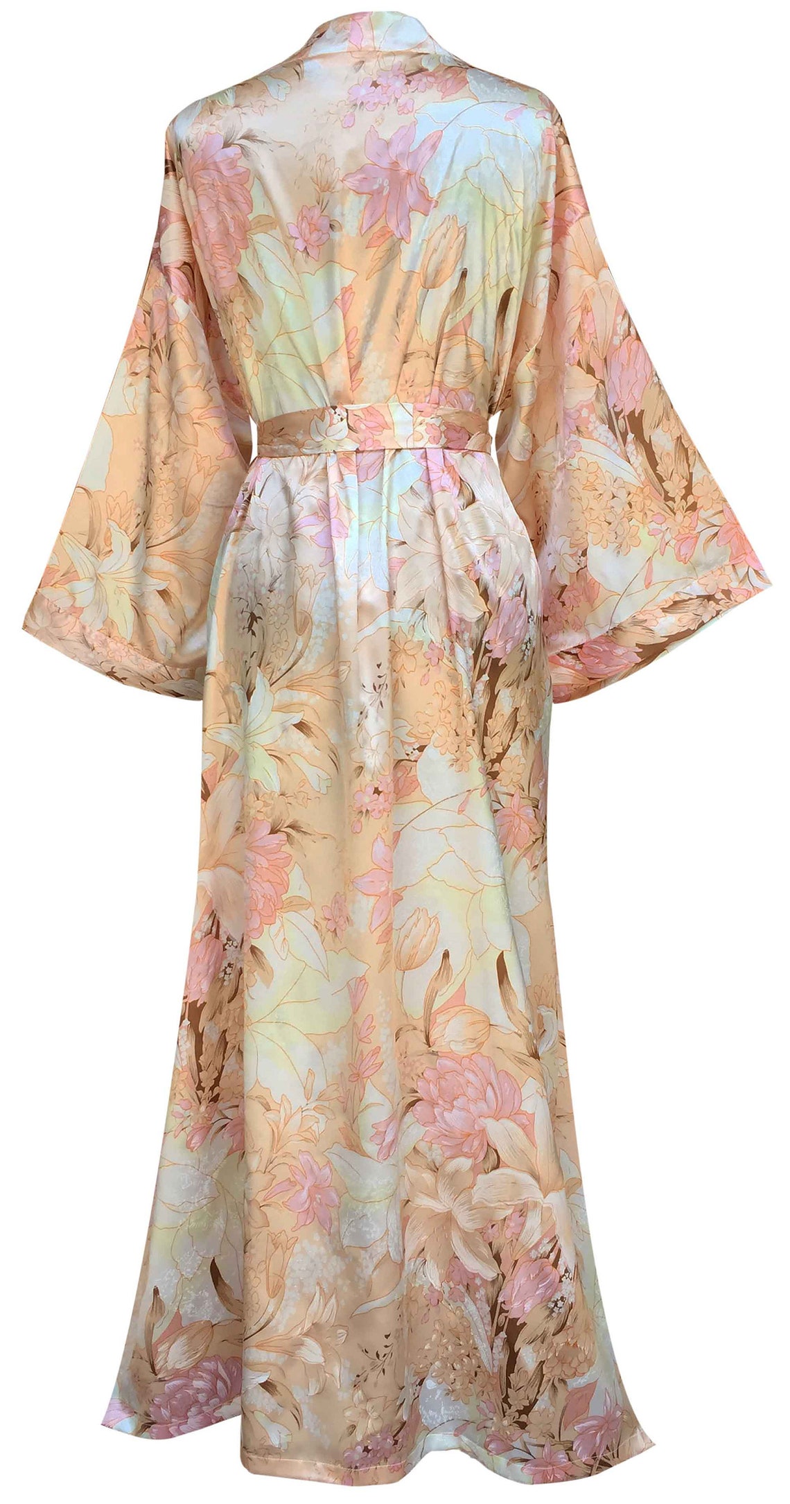 Long Robes Lily Orange Pastel Women's Kimono Robe Blossoms | Etsy