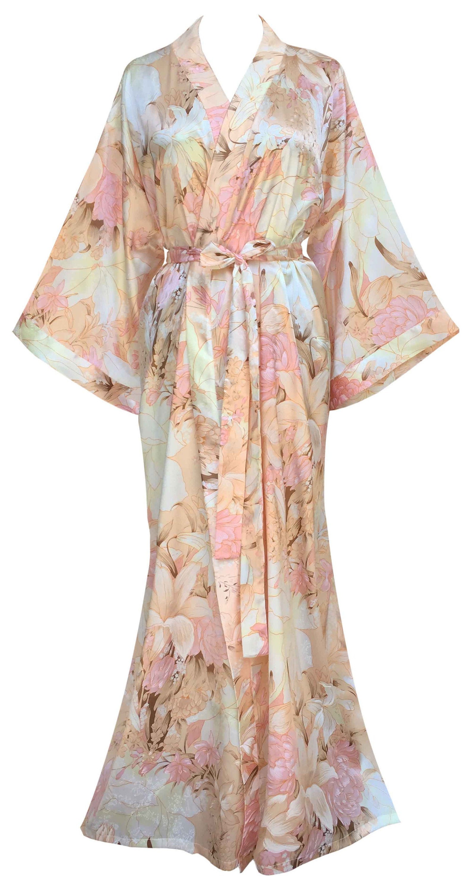 Long Robes Lily Orange Pastel Women's Kimono Robe Blossoms Etsy