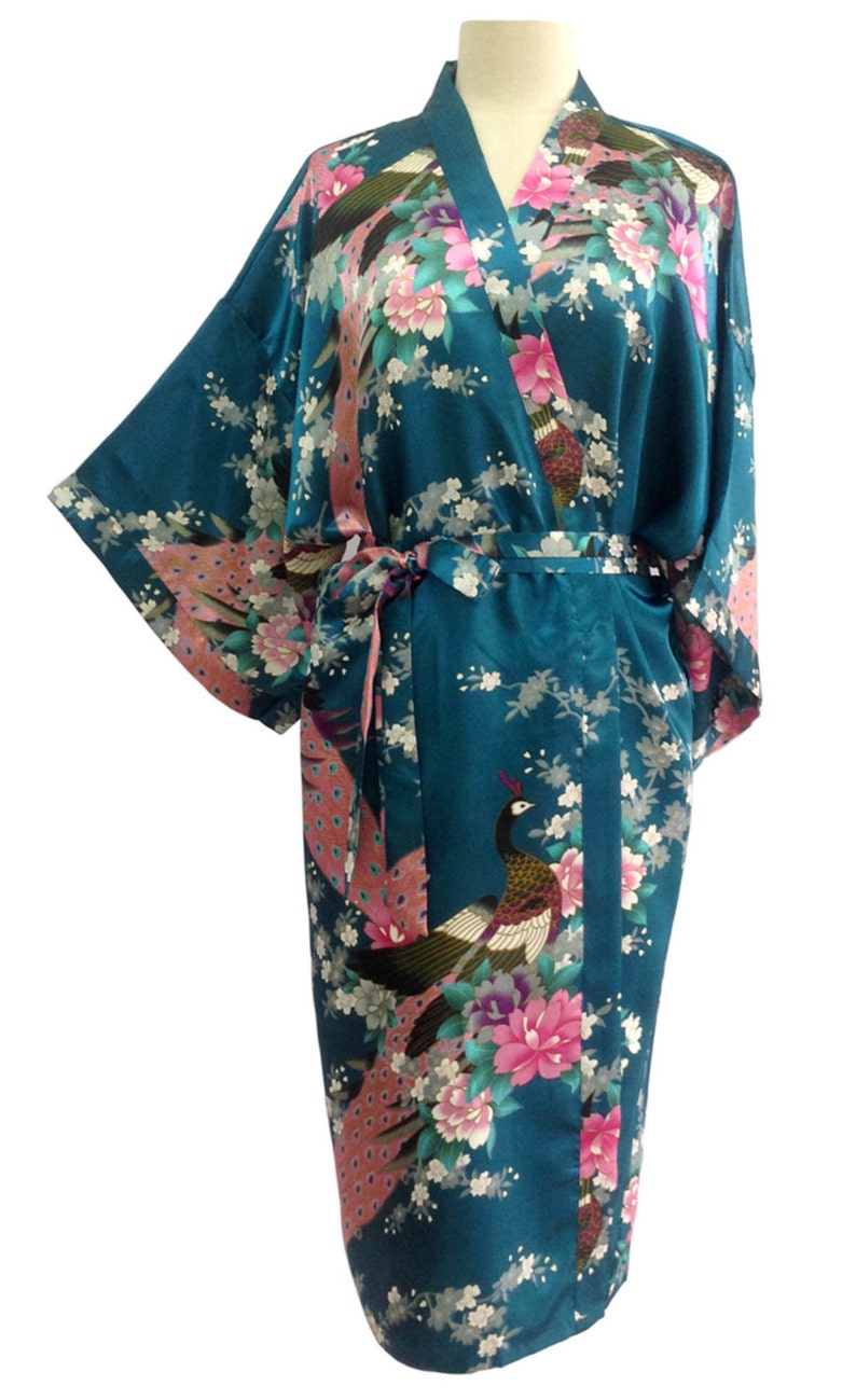 Kimono Robes Bridesmaids Silk Satin Teal Colour Paint Etsy