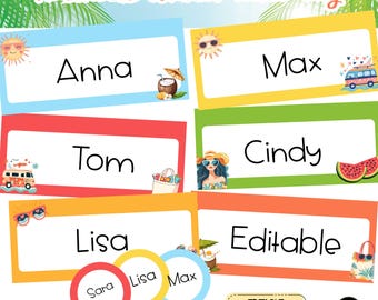 Summer Abstract Name Tags: Editable Classroom Labels (Printable, Digital Download)