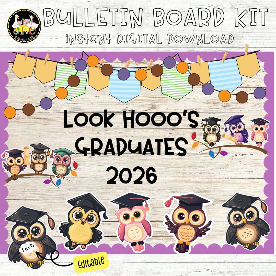 Owl Graduation Bulletin Board Kit | Editable Class of 2026 Decor | End ...