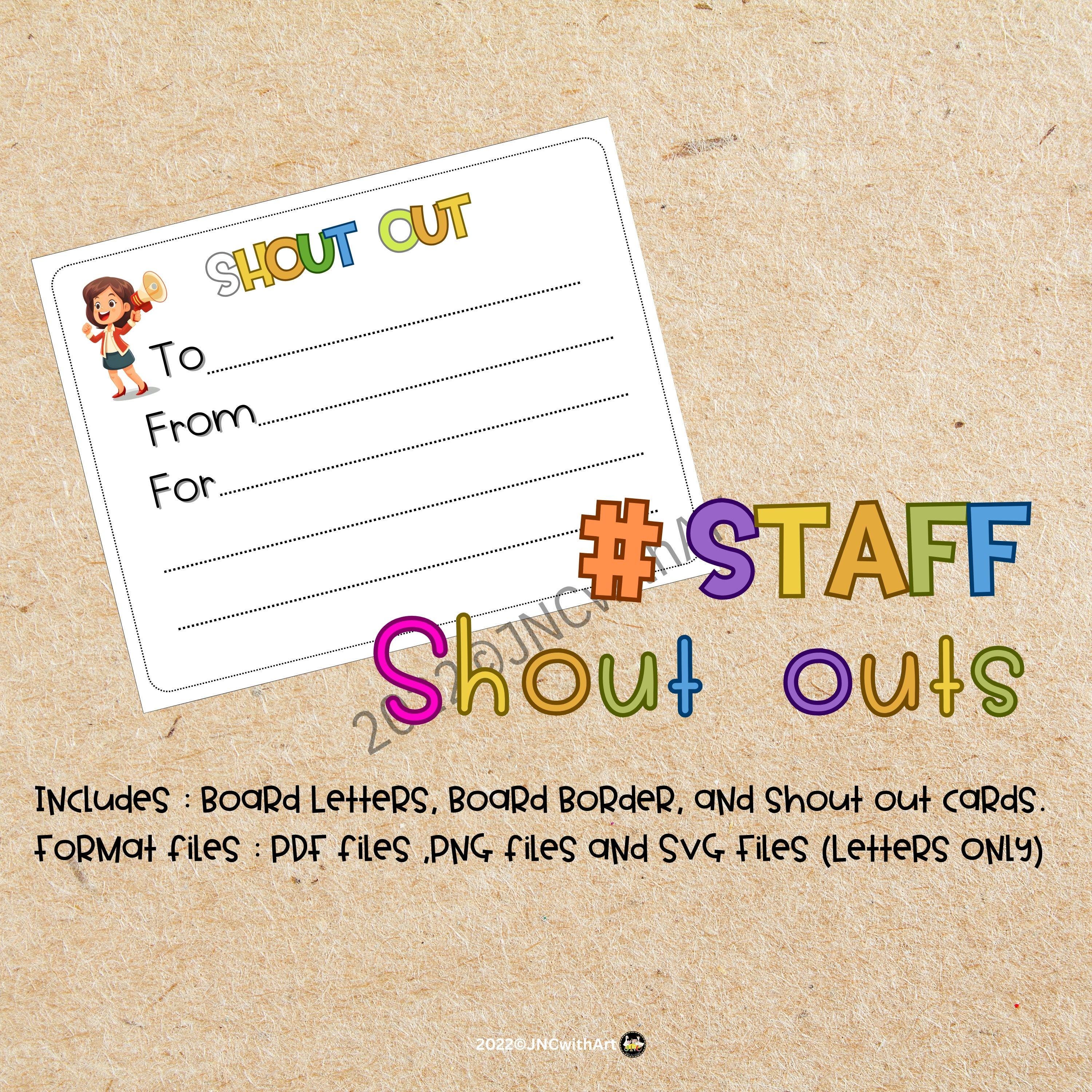 Shout Outs Bulletin Board Kit , Staff Appreciation Shout Out Cards ...