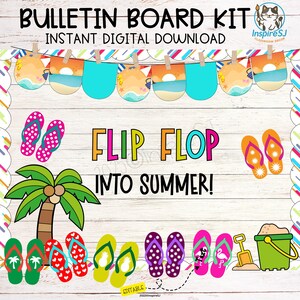 Kit de tablón de anuncios "Flip Flop into Summer" / Tablón de anuncios de fin de año / Decoraciones para el aula de "Hola Verano" / Editable