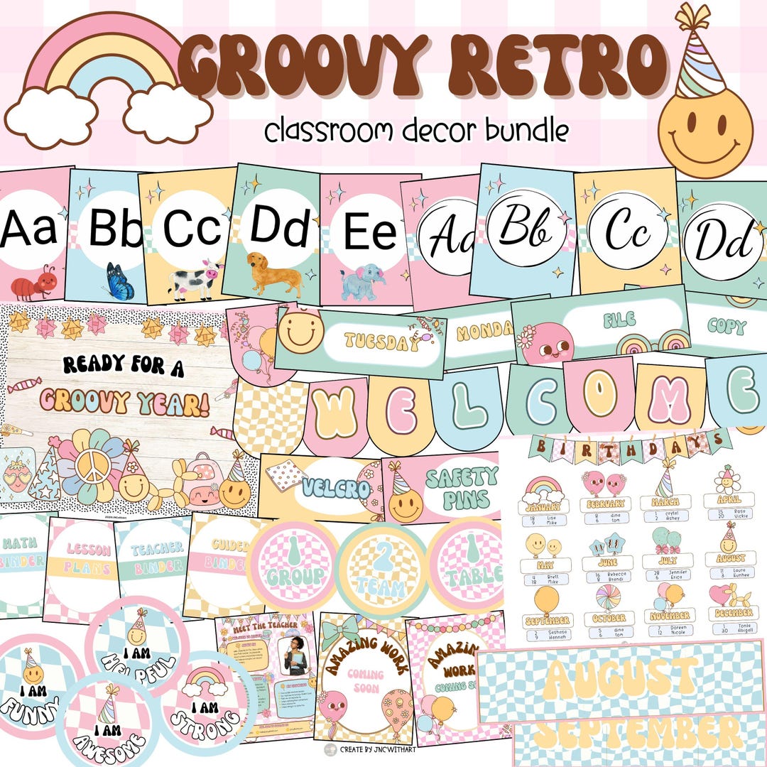 Groovy Retro Pastel Themed Classroom Decor Bundle Editable - Etsy