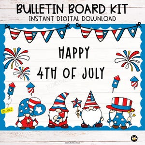 Kit de quadro de avisos de 4 de julho, para impressão, decoração de porta de sala de aula de verão, editável