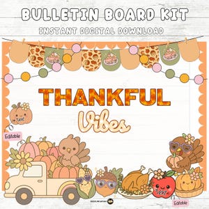 Bulletinboardkit Thanksgiving: klasinrichting Thankful Vibes (pdf- en ppt-bestanden)