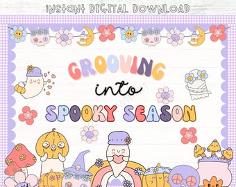 Groovy Halloween Bulletin Board Kit: Spooky Classroom Decor (Digital Download)