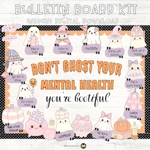 Halloween Ghost Bulletin Board Kit: Mental Health Classroom Decor (Printable PDF & PPT Files)
