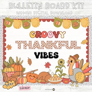 Retro Thanksgiving Bulletin Board Kit: Groovy Classroom Decor (PDF)