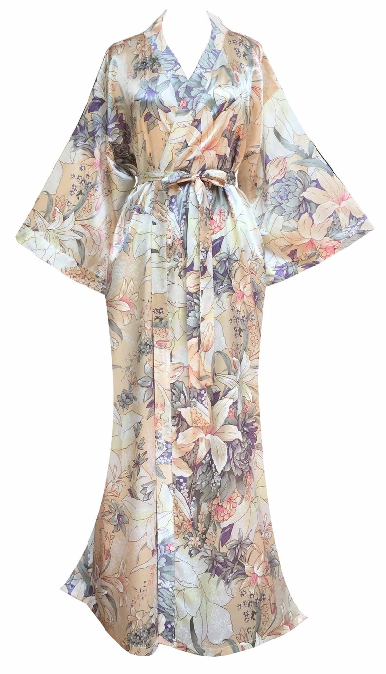 Long Robes Grey Lily Luxury Women's Kimono Robe Blossoms | Etsy