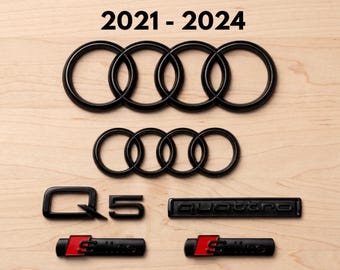 Audi Q5 2021 - 2024 Gloss Black Badge Set – Front Grille & Rear Boot S Line Emblems
