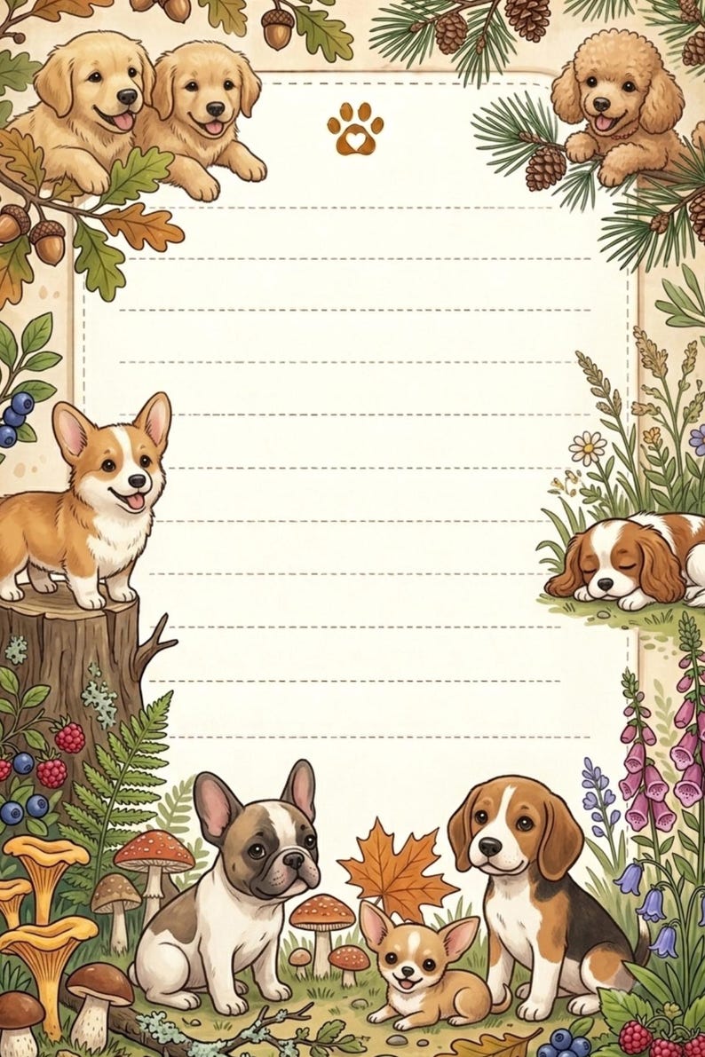 Woodland Animal Notepad Paper | Bunny, Berries, Mushrooms (PDF Download ...