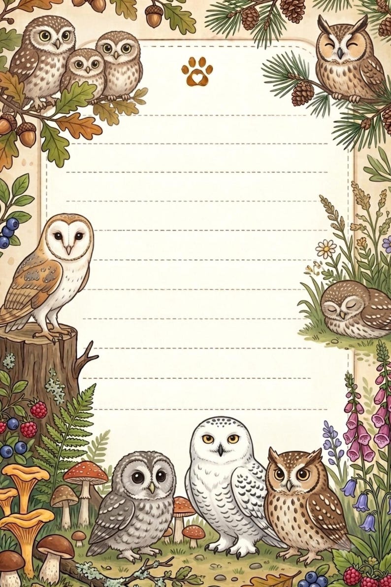 Woodland Animal Notepad Paper | Bunny, Berries, Mushrooms (PDF Download ...