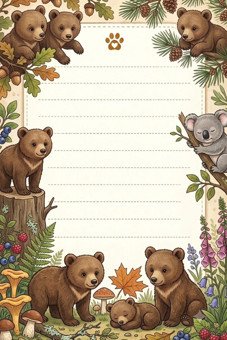 Woodland Animal Notepad Paper | Bunny, Berries, Mushrooms (PDF Download ...