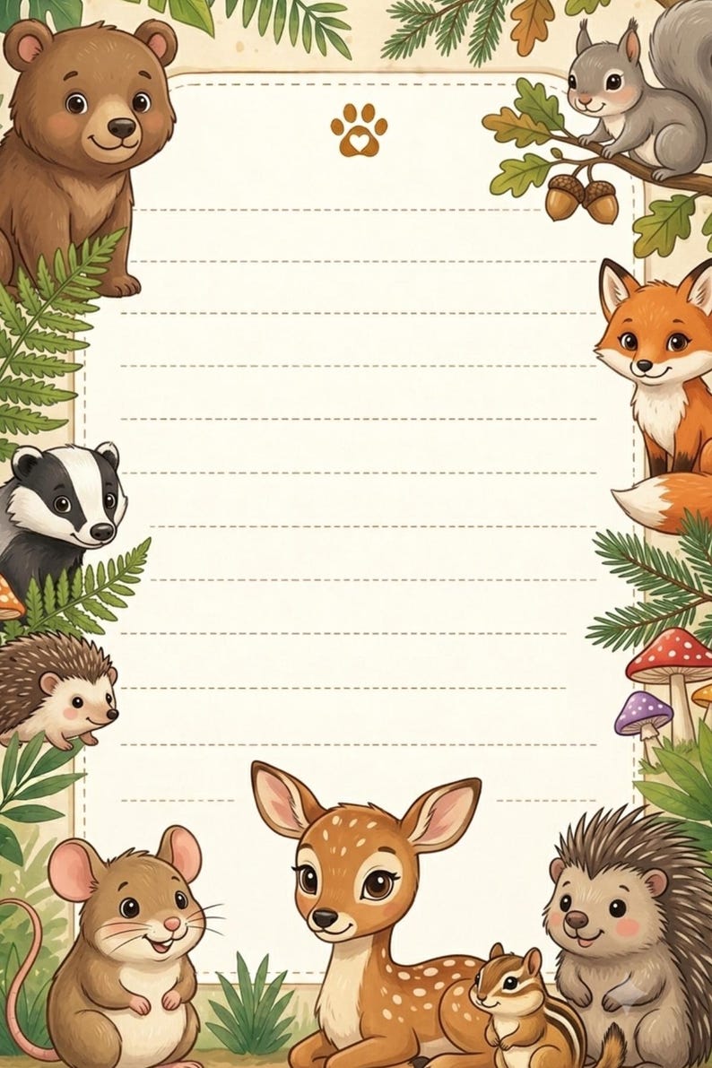 Woodland Animal Notepad Paper | Bunny, Berries, Mushrooms (PDF Download ...