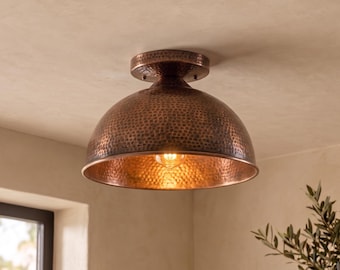 Hammerd Light Copper Ceiling Fixture, Copper Dome Lamp, Boho Kitchen Island Lighting
