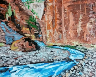 Landscape Painting  Mounta Glacier Colorful  Oil Impasto on Panel Original Wall Art 8" by 12" inch