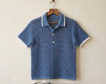 Crochet Windowpane Stitch handmade Polo Pattern, Button Front Shirt, Summer Shirt, Short Sleeve Polo Crochet, PDF