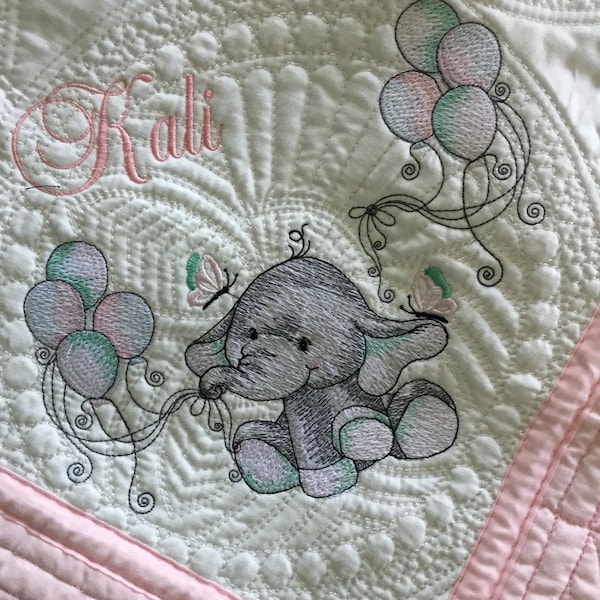 Heirloom baby girls quilt makes a treasured gift for years to come, Baby blanket monogrammed or personalized in themes to match nursery