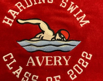 Swim Team towels, senior swim team gifts, Swimmer or Diver towels, Cabana Personalized  In the finest Velour, swimmers gifts,