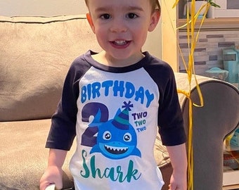 Boys Birthday Baby Shark shirts or raglan baby shark top, Boys 2nd brithday,  two two two baby shark shirts, Birthday baby shark t-shirts,