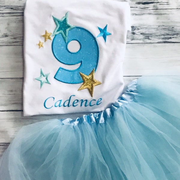 Birthday outfit for girls, 9th Birthday outfit for girls, Ninth Birthday girls dress ( top and tutu) any age done, 9 year old girl gifts