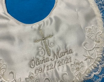 Ivroy Baptism Baby Girls Bib -  choice of Thread Color- ( also done in white)