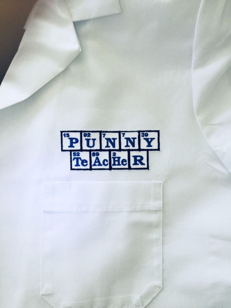 Medical Lab Coats periodic table names, Personalized with Business and Name, title image 1