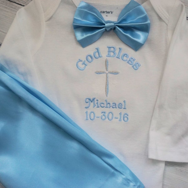 Baby boy christening outfit with bow tie and pants, great to change into after church, Baby boy coming home outfit